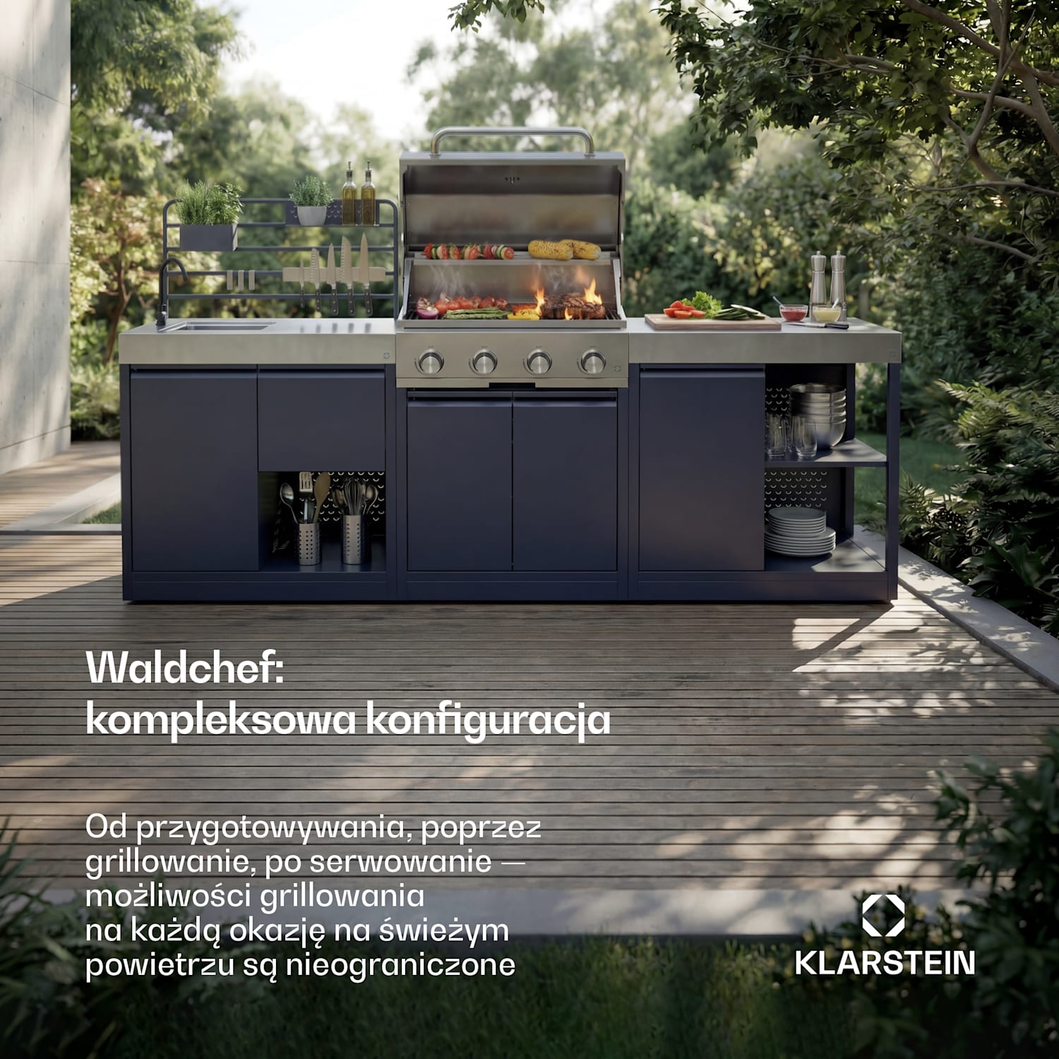 Zewnętrzny zestaw kuchenny WaldChef | 4 palniki | 30 mbar | 12800 W | Odporny na warunki atmosferyczne | Stal nierdzewna Kuchnia Ogrodowa - Zestaw 30 mbar
