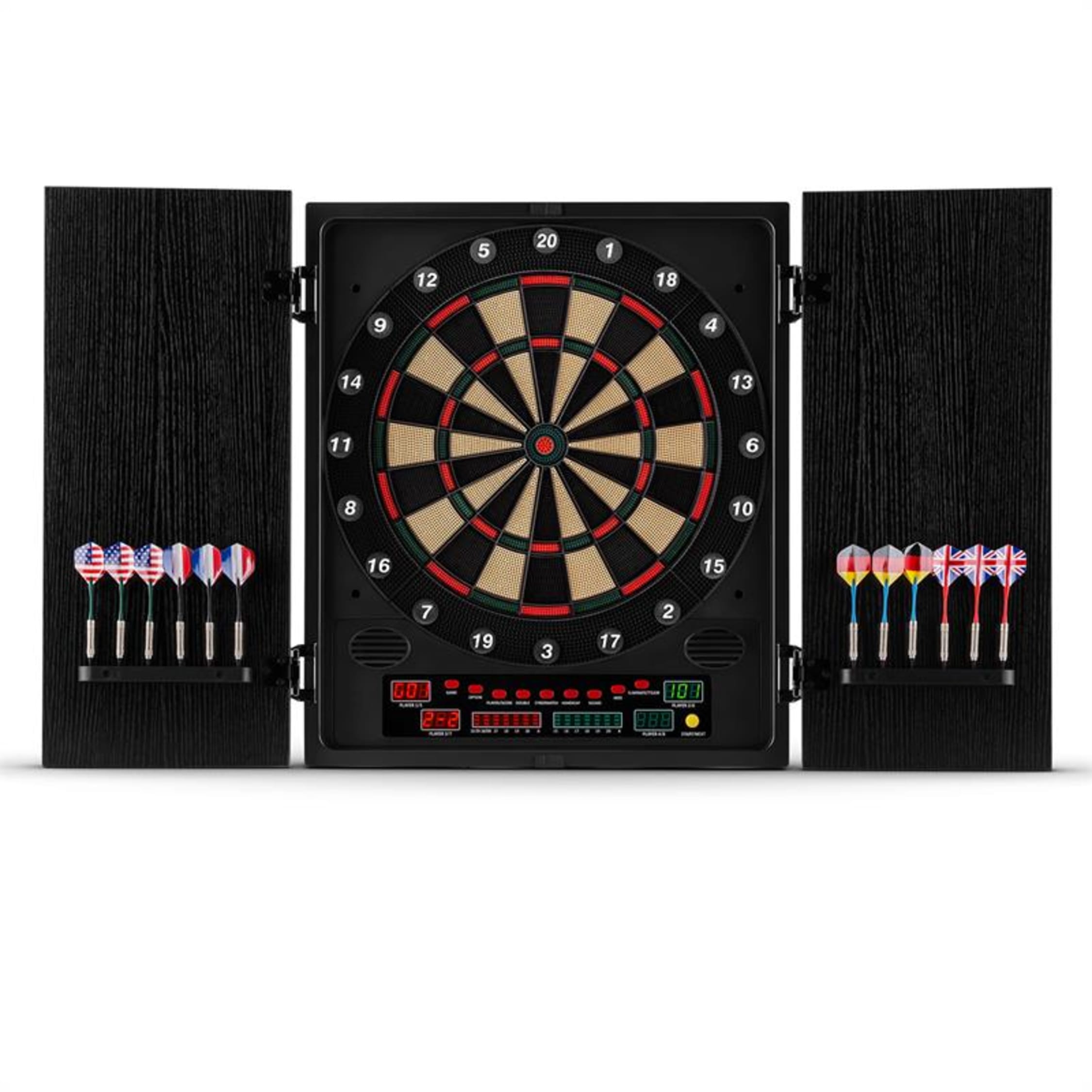 Cible De Fléchettes électronique Avec 4 écrans LED – 27 Jeux – 1 à 16 Joueurs – 12 Fléchettes Incluses