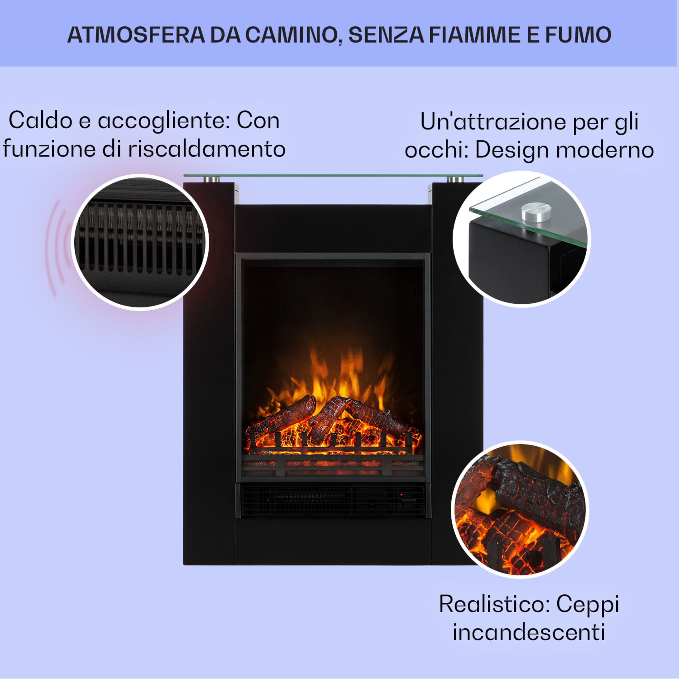 Camino Elettrico Moderno M.C.Haus Con Schermo Touch E Fiamma LED Colorata - Riscaldamento 900W/1800W Per Casa