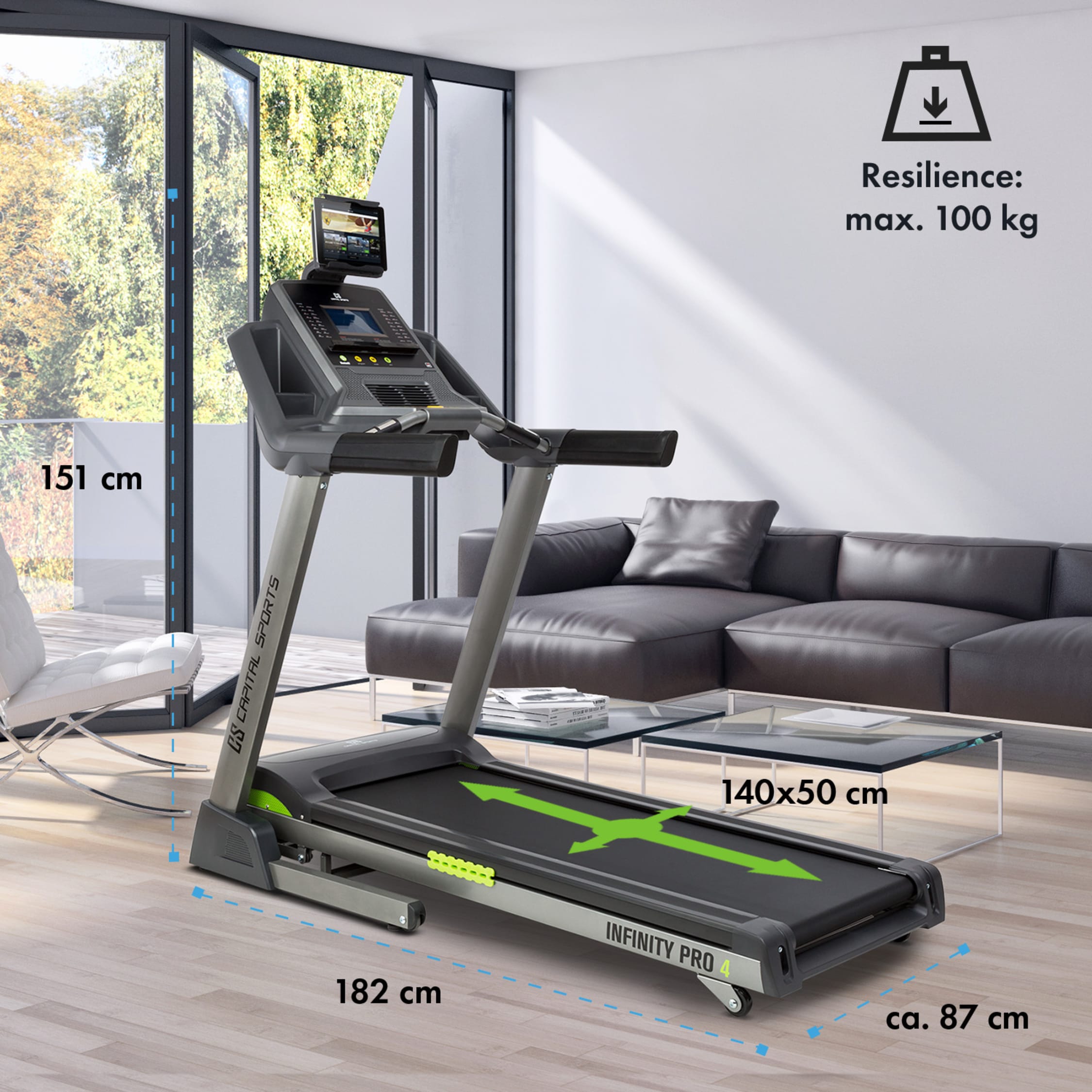 CAPITAL SPORTS Infinity Pro 4.0 Treadmill 5.5 HP BT Kinomap App LCD Grey Infinity Pro 4.0 7 PS