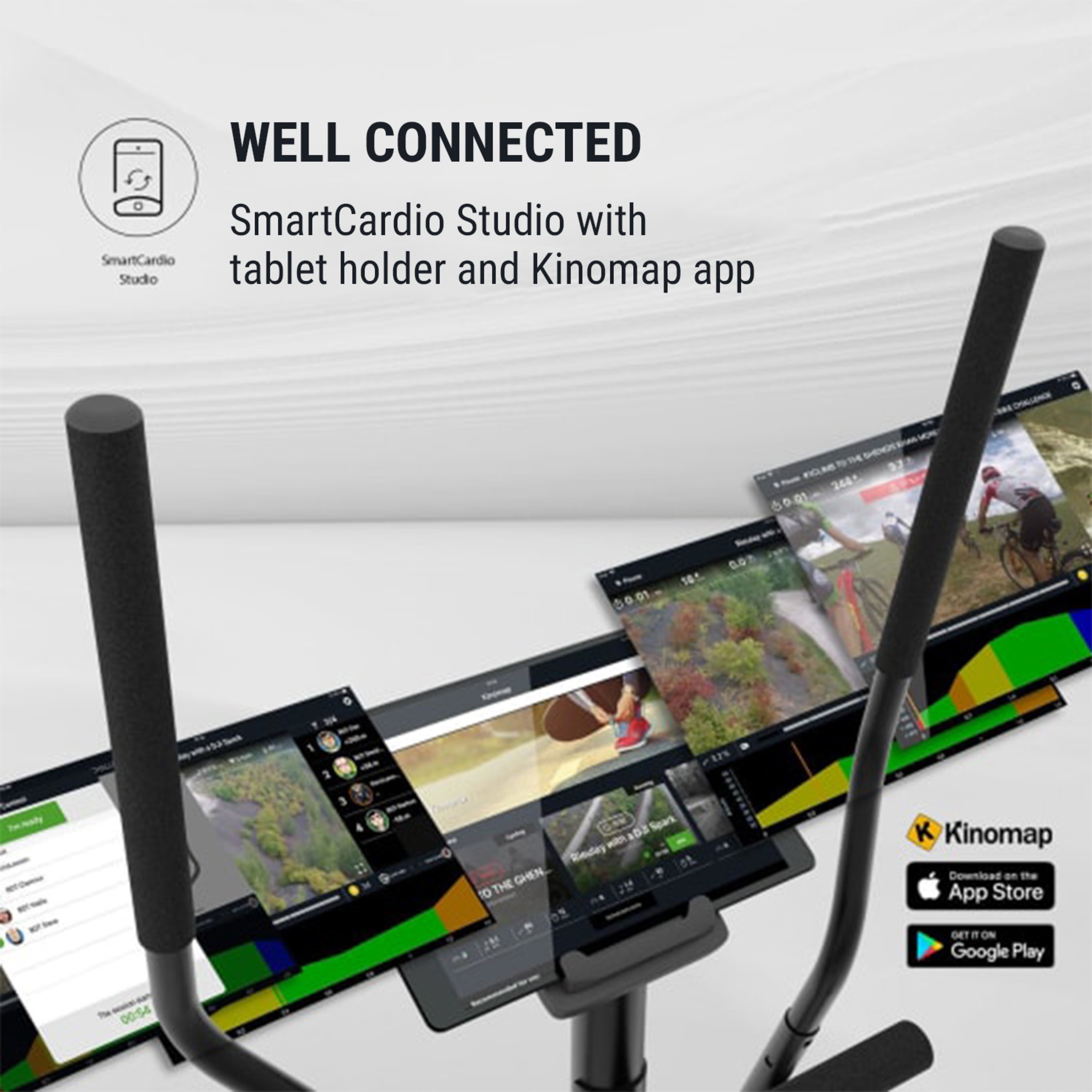 Myon Cross Cross Trainer 12kg flywheel mass magnetic braking system 8 level resistance SmartCardio Studio with Kinomap app smooth belt drive with SilentBelt System heart rate monitor Black