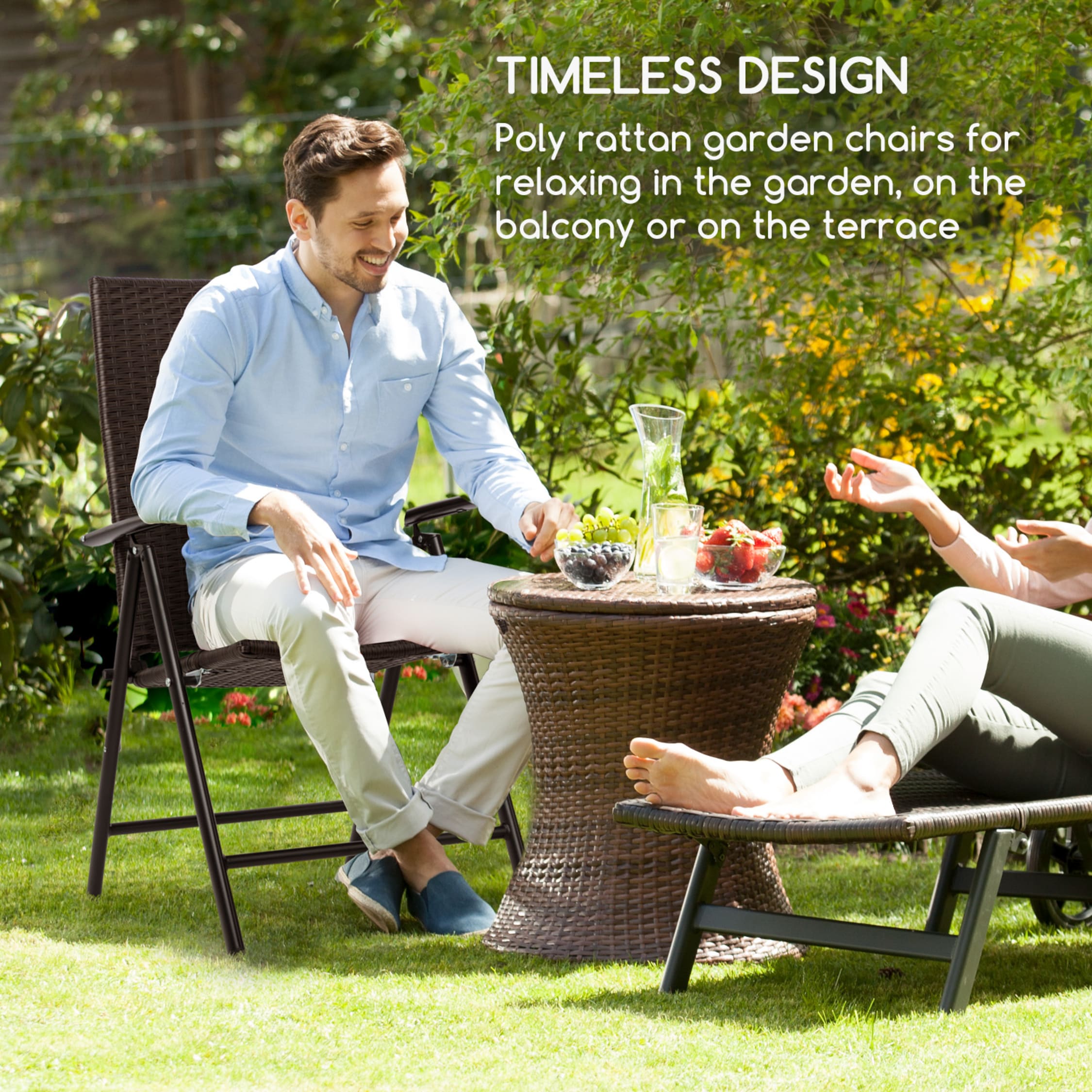 Blumfeldt Estoril Garden Chair Poly Rattan Aluminium 7 Steps Hinged Brown