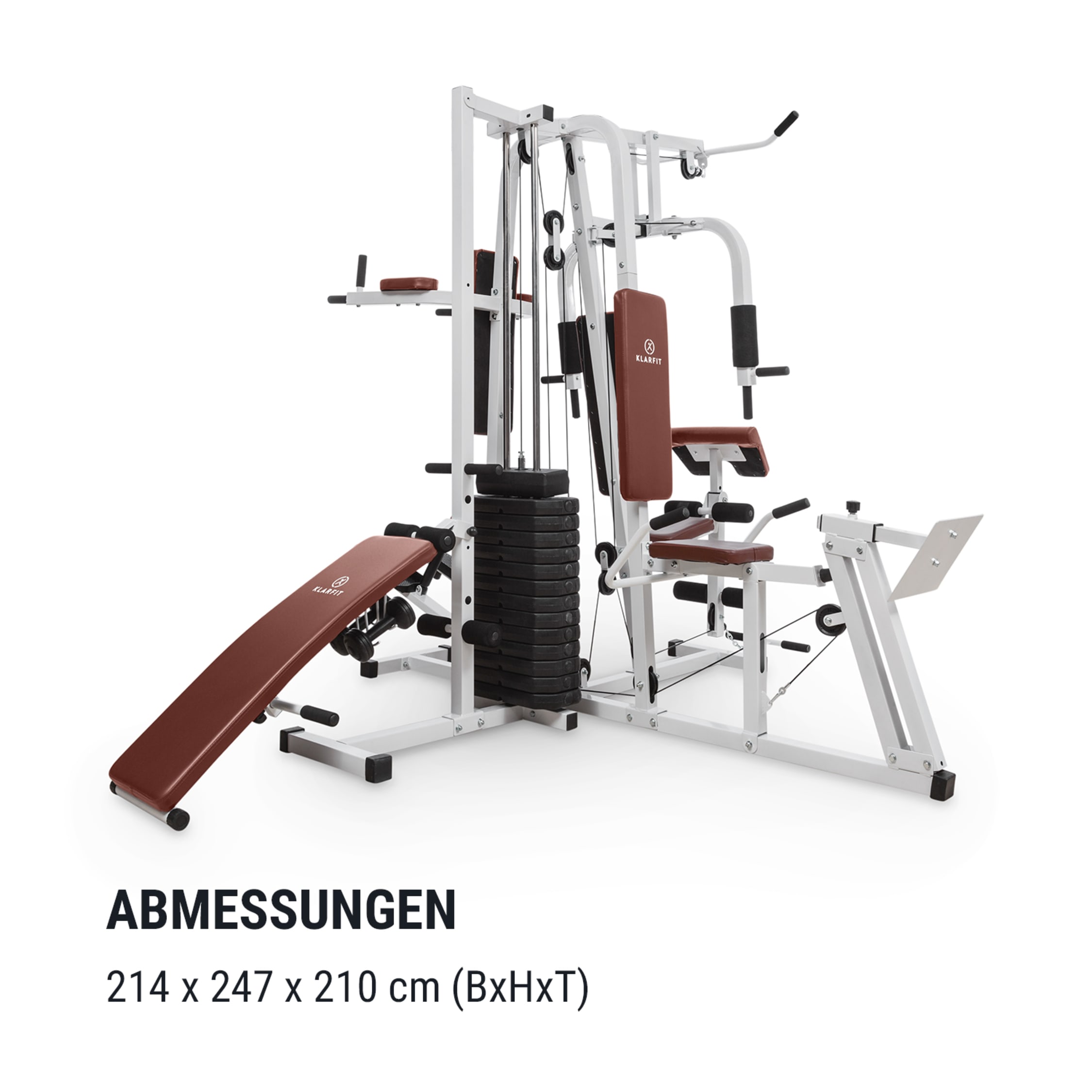 Ultimate Gym 9000 Diptower Negativbank Stepper Curlstation Beinpresse Bruststation und Latzug mehr als 100 Ubungen inklusive Gewichten mit 100kg fur 2 Personen gleichzeitig geeignet Mat WeiB