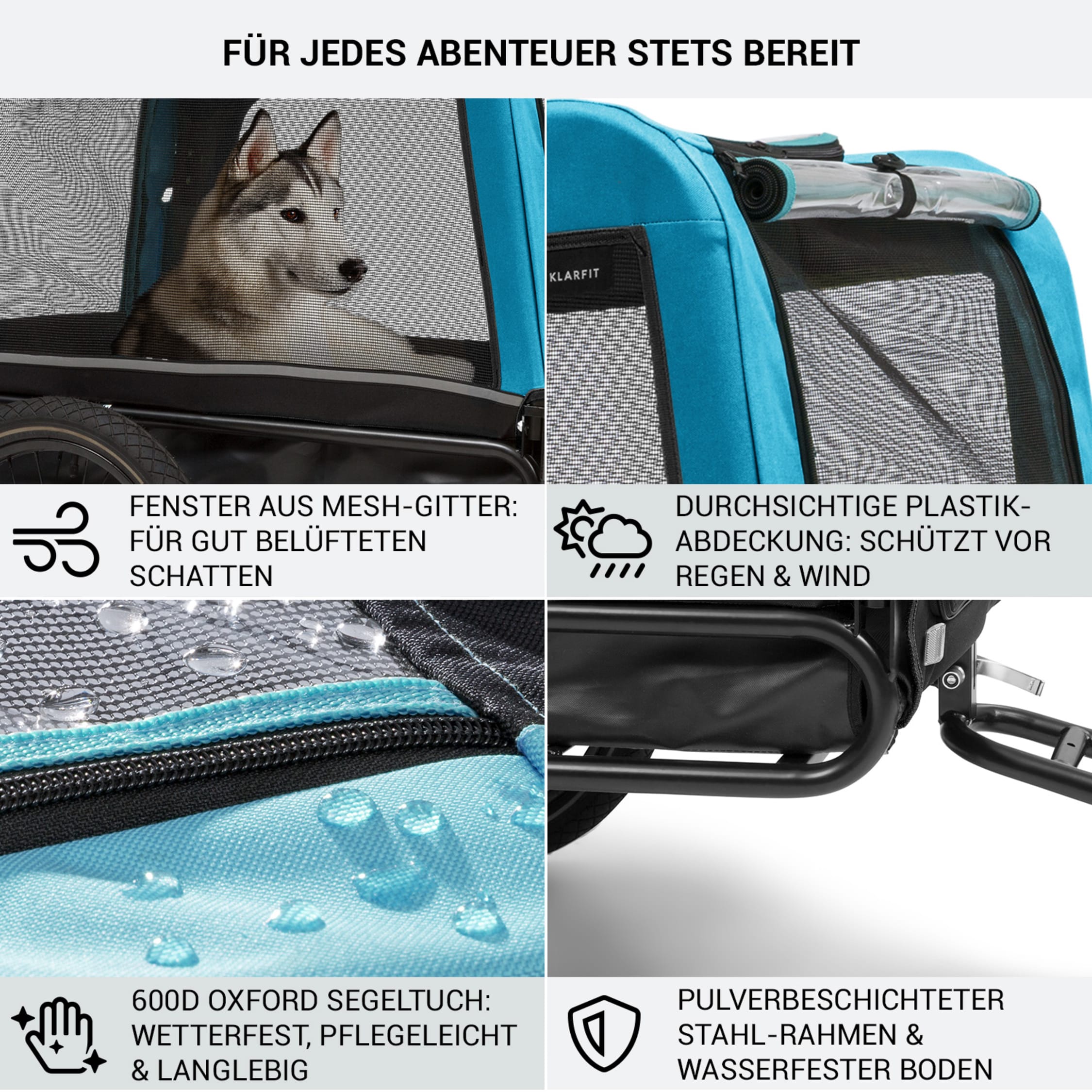 Rimorchio Bici Klarfit Husky Vario 2 In 1 - Per Cani, 240L, Carico 40kg, Tessuto Oxford 600D - Foto 10