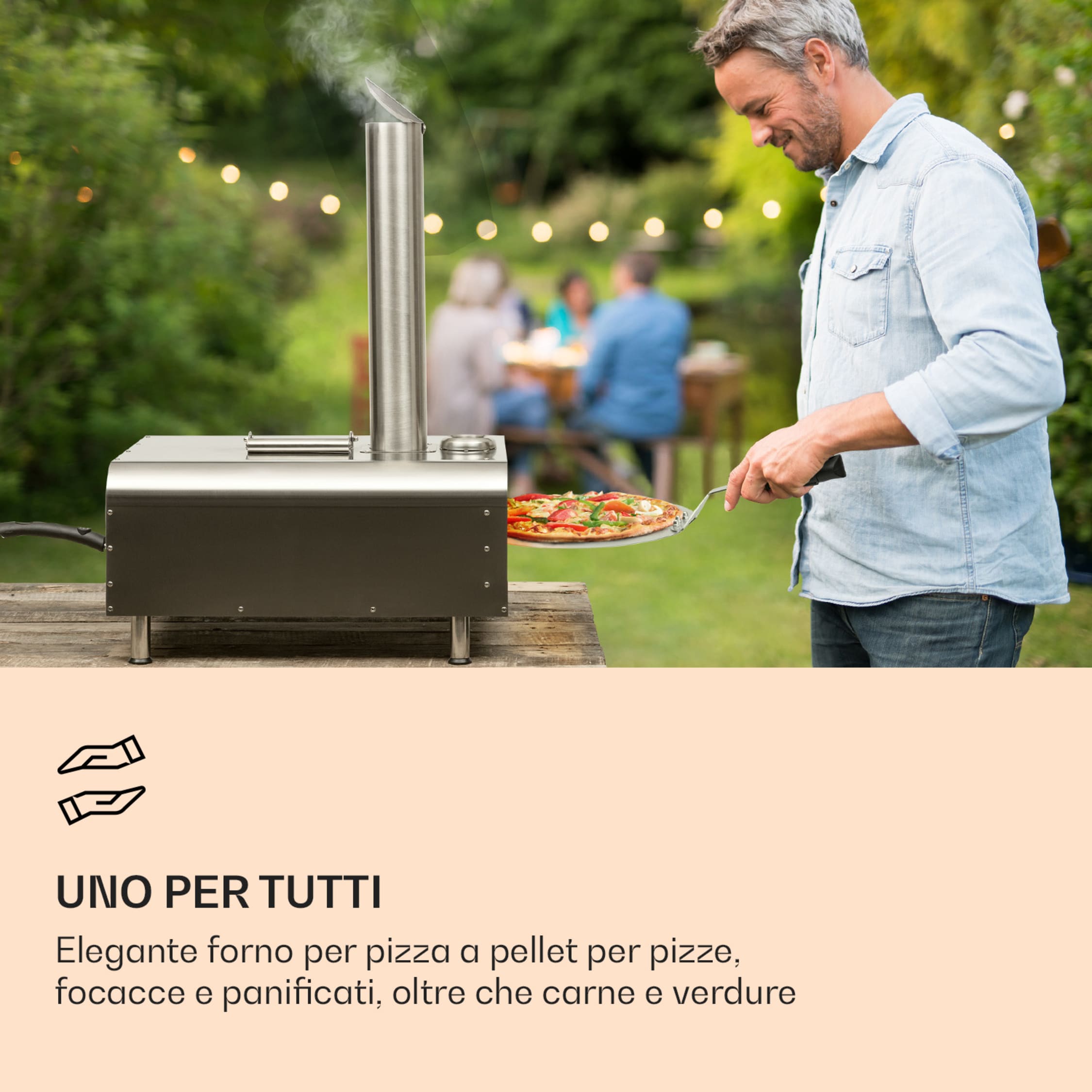 Forno A Pellet Per Pizza InnovaGoods - Acciaio Inox, Termometro, Pietra Ceramica