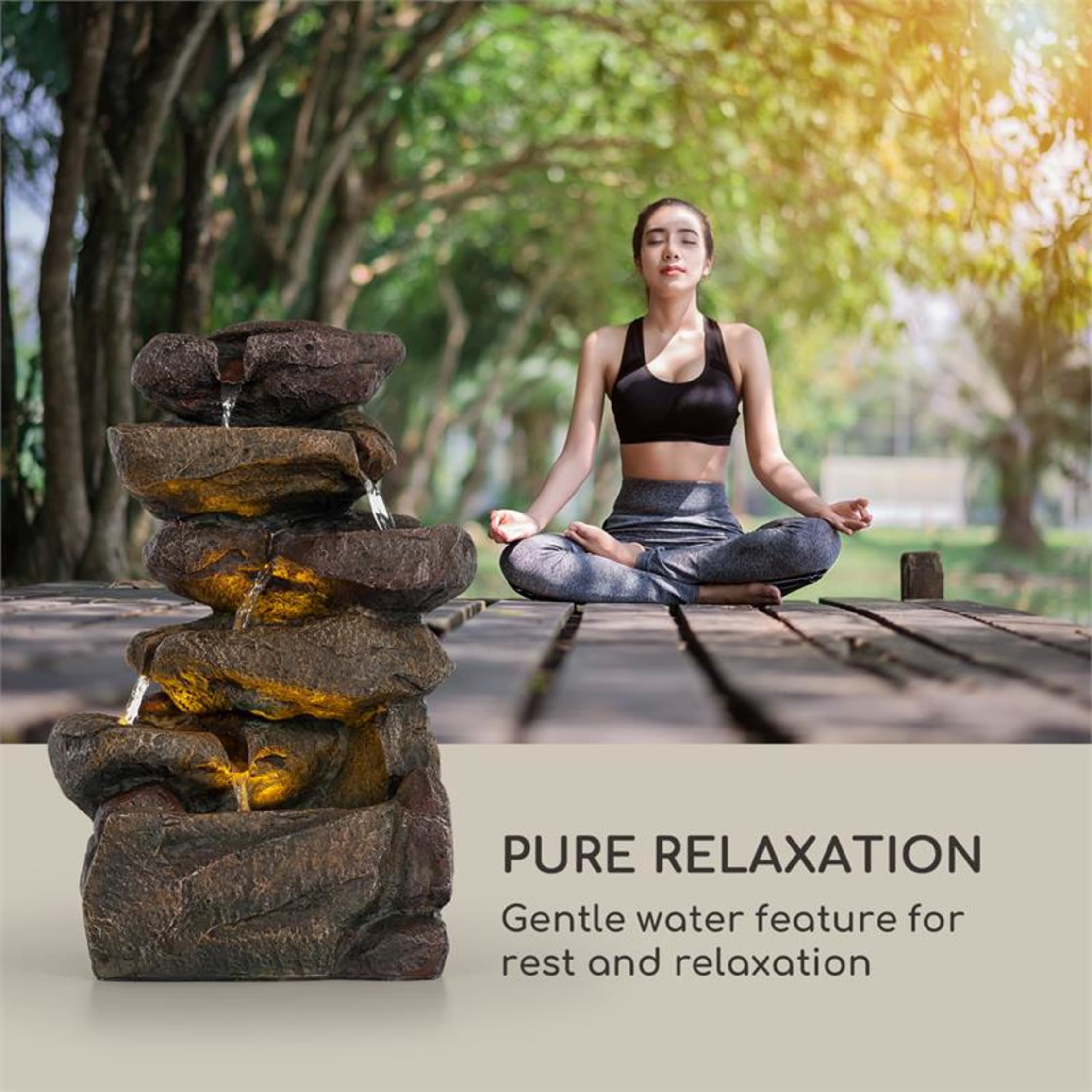 Fontana Solare Blumfeldt Mystic Tree - Con Pannello Solare, Batteria Litio E LED, Effetto Legno - Foto 6