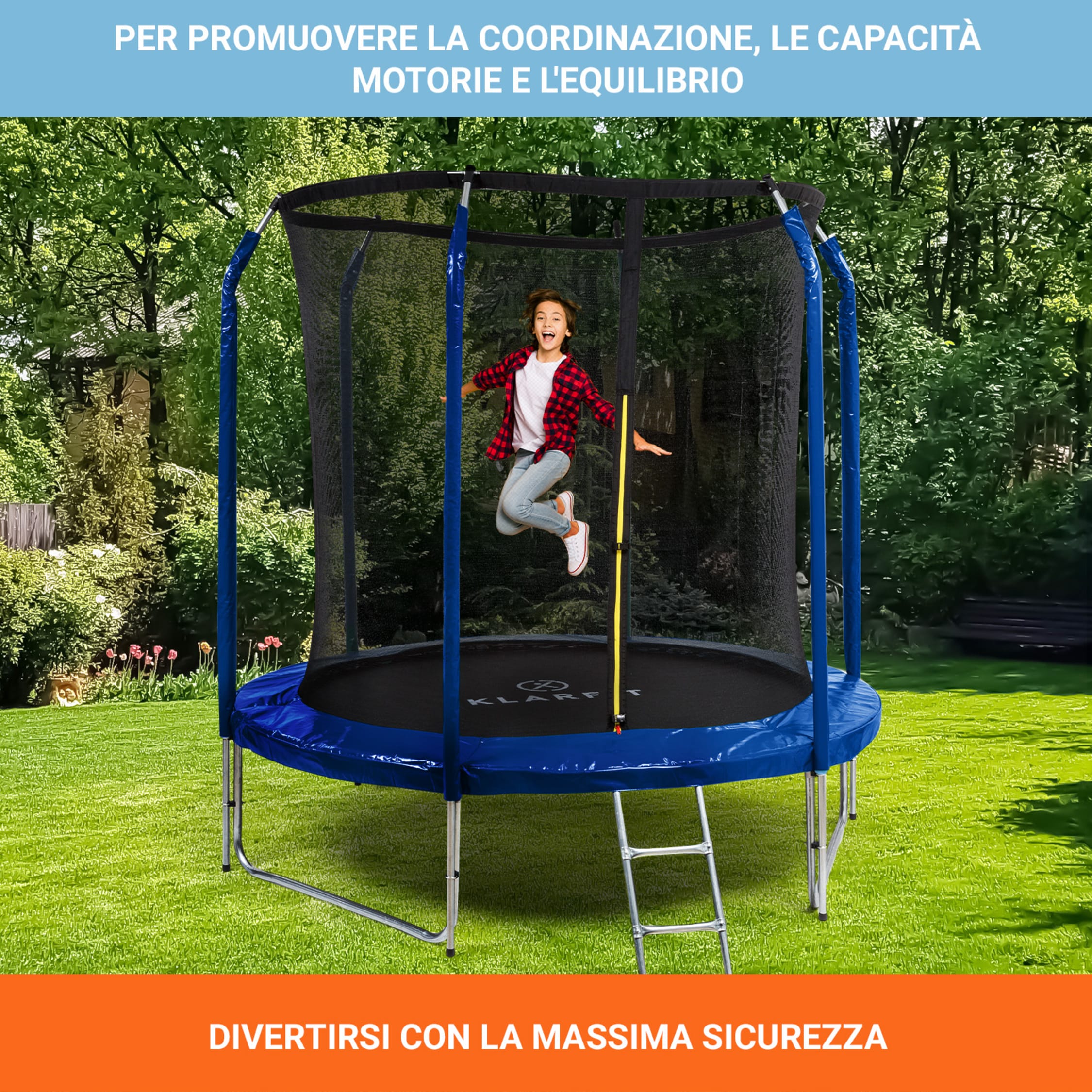 Trampolino Elastico KLAR FIT Ø2,5m - Con Rete Di Sicurezza Interna, Scaletta E Portata 120kg - Foto 9