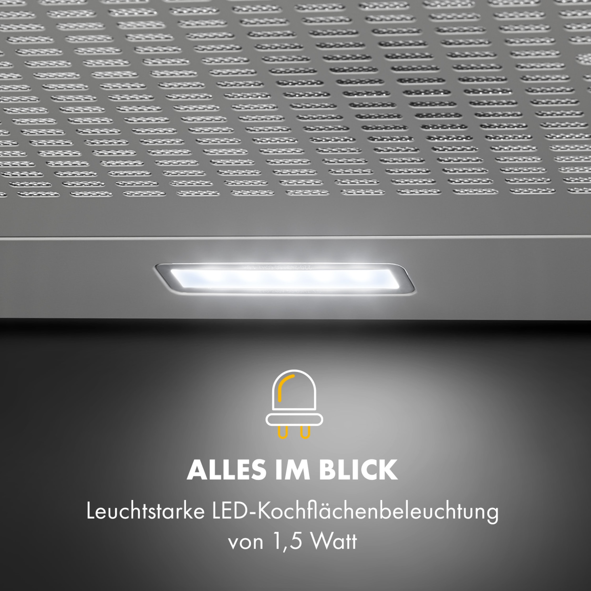 Silver Lining 60 Dunstabzugshaube | Kopffreihaube | 60 cm | EEK A | Umluft- oder Abluftbetrieb | 600 m³/h | 3 Leistungsstufen | Schräghaube | Wandhaube | Edelstahl