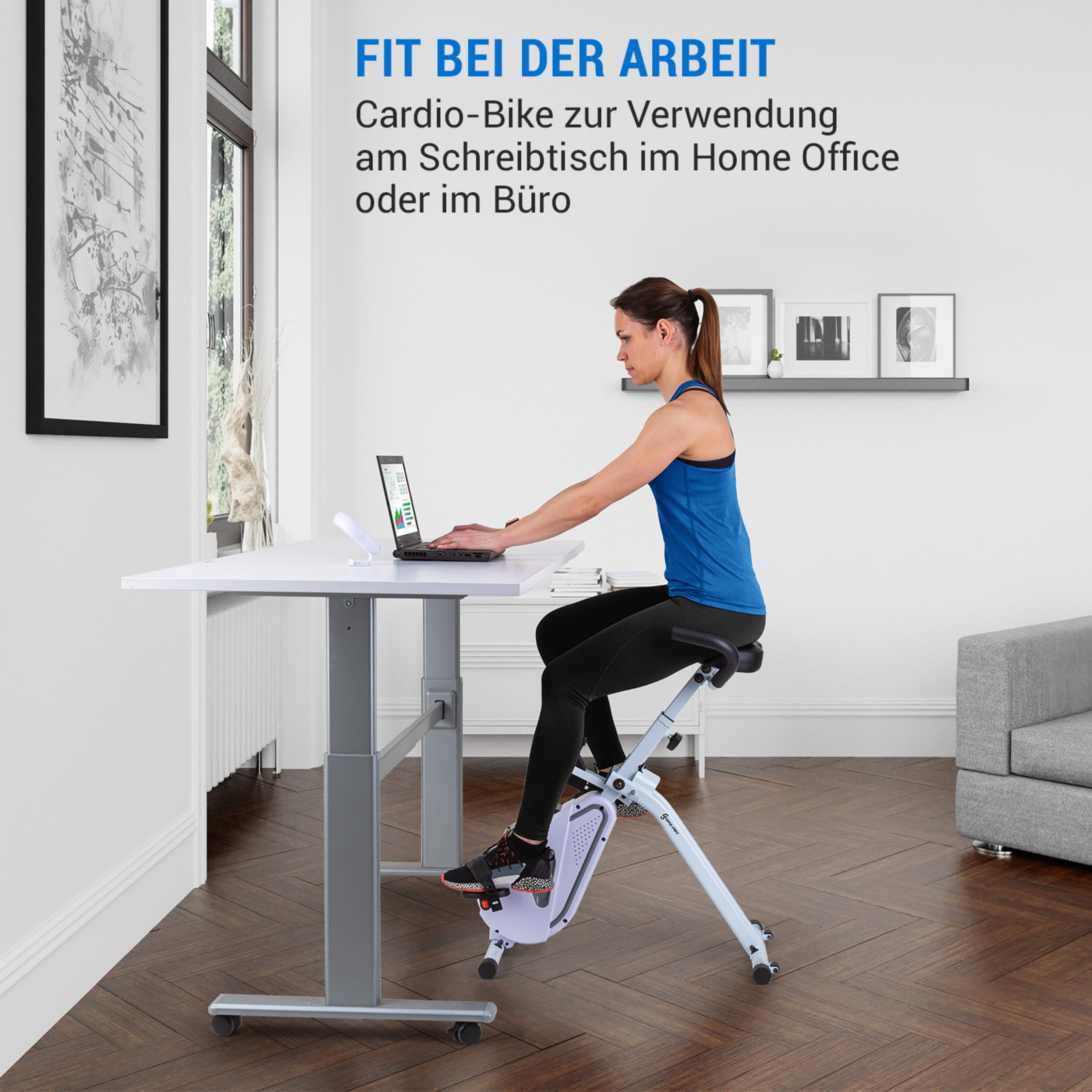 Azura Desk Bike Heimtrainer X Bike Cardiotrainer Cardio Bike Homeoffice Schwungmasse 7 5 kg MagResist Magnetwiderstand 8 Stufen komfortable Sitzgriffe Tischkonsole Transportrolle WeiB