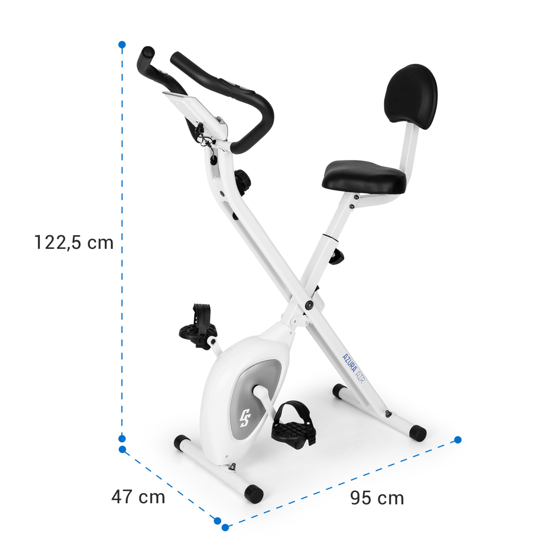 Azura Air home trainer X bike belt drive magnetic resistance 8 levels heart rate monitor training computer LC display flywheel mass 8 kg particularly light large saddle backrest Silver
