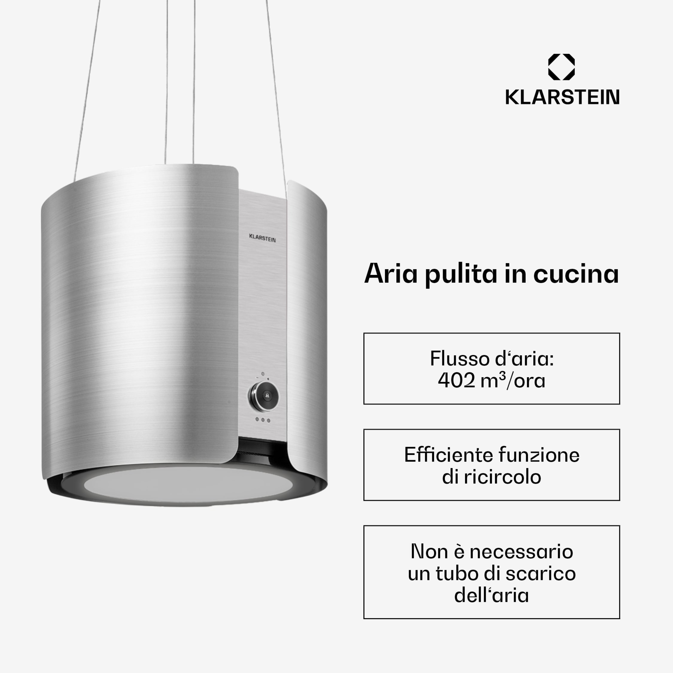 Cappa A Isola Klarstein Skyfall Smart | 402 M³/h | Controllo App E Manuale | Nero | Classe C - Foto 4