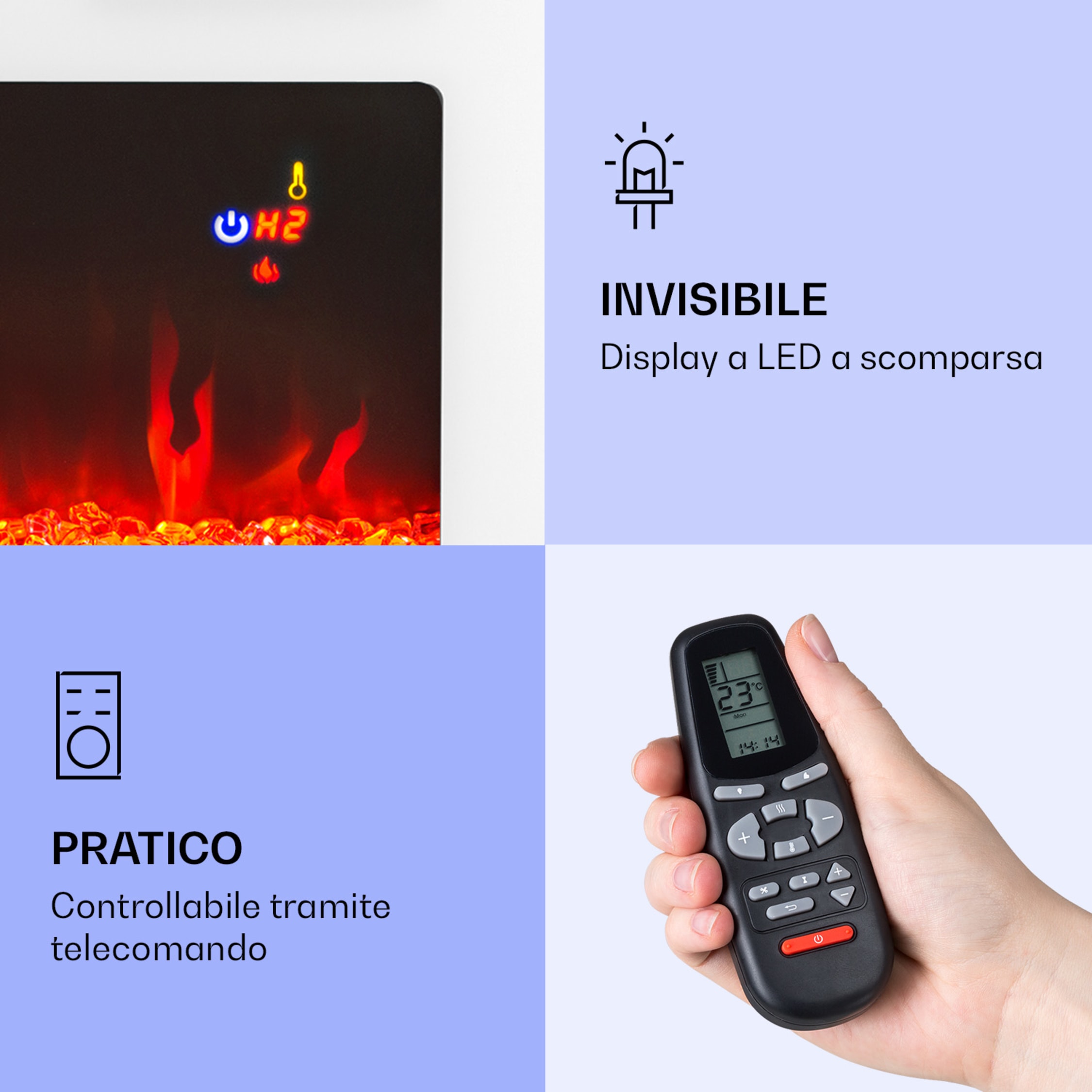 Caminetto Elettrico Da Parete HOMCOM Con Effetto Fiamma A 7 Colori | Telecomando E Timer | 65x52 Cm Nero