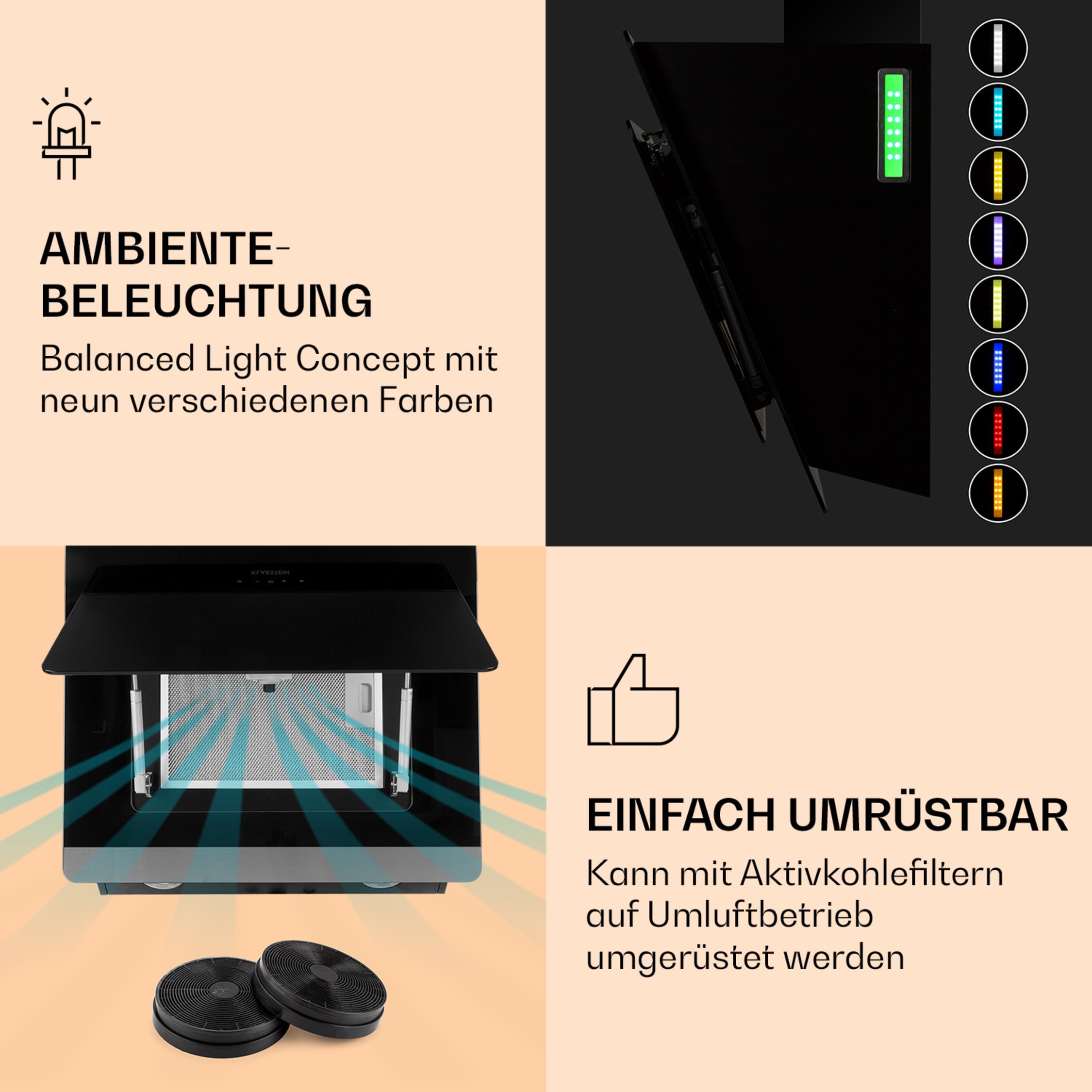 Klarstein Aurora 60 Eco Kopffreihaube | 60 cm | 550 m³/h | 3 