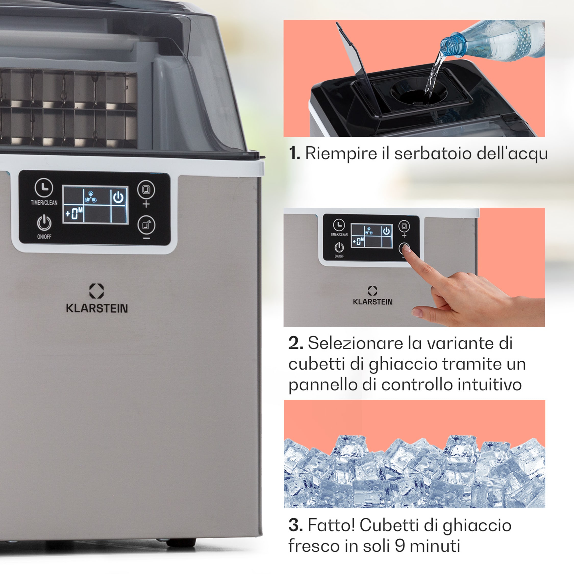 Macchina Per Ghiaccio Tillvex - 12 Kg/24h, Acciaio Inox, Serbatoio 2,2L, 2 Misure Cubetti, Autopulizia - Foto 10