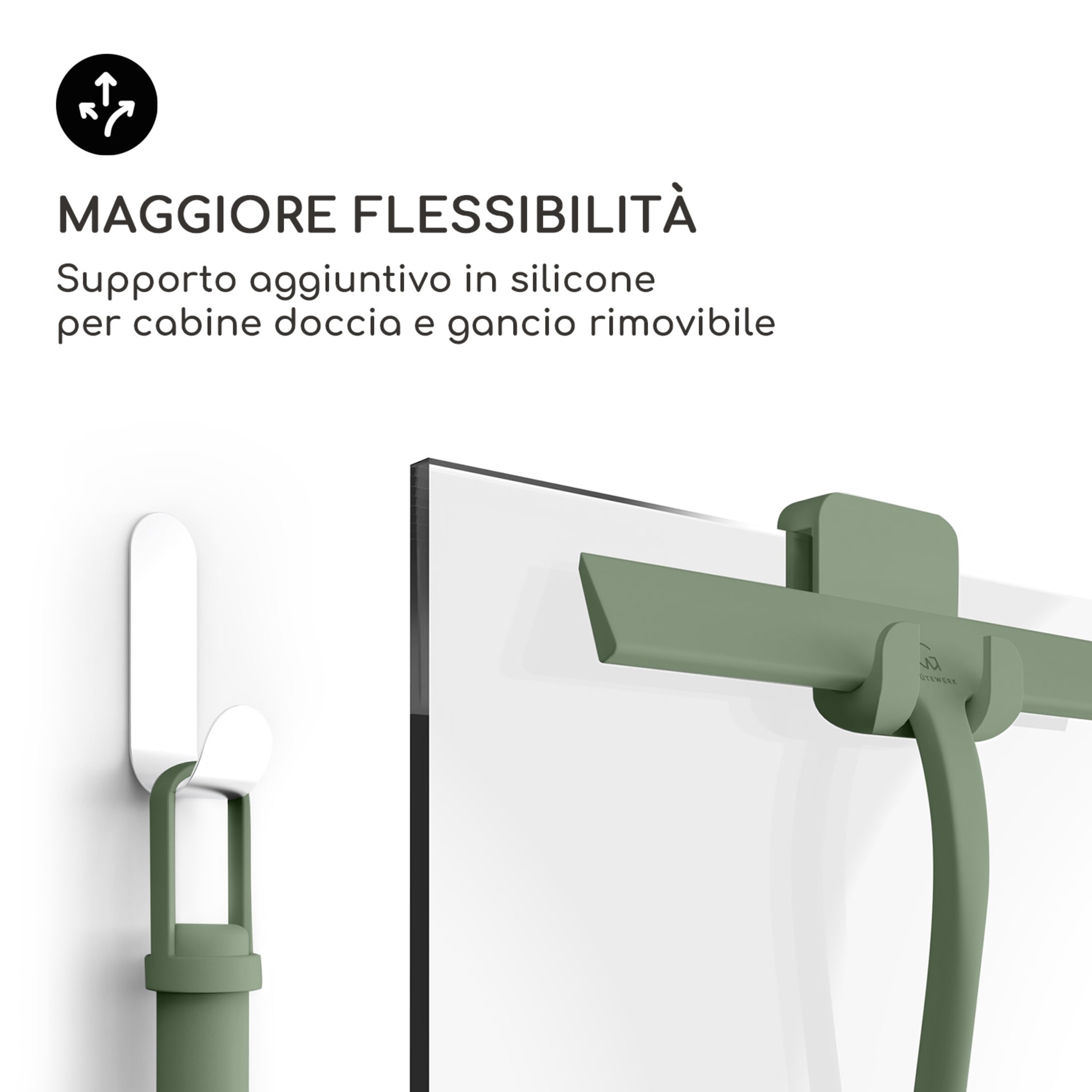 Tergivetro Per Doccia Blaze - Rivestimento In Silicone, Nucleo Acciaio Inox, Design Moderno, Nero, Con Gancio E Ventosa - Foto 3