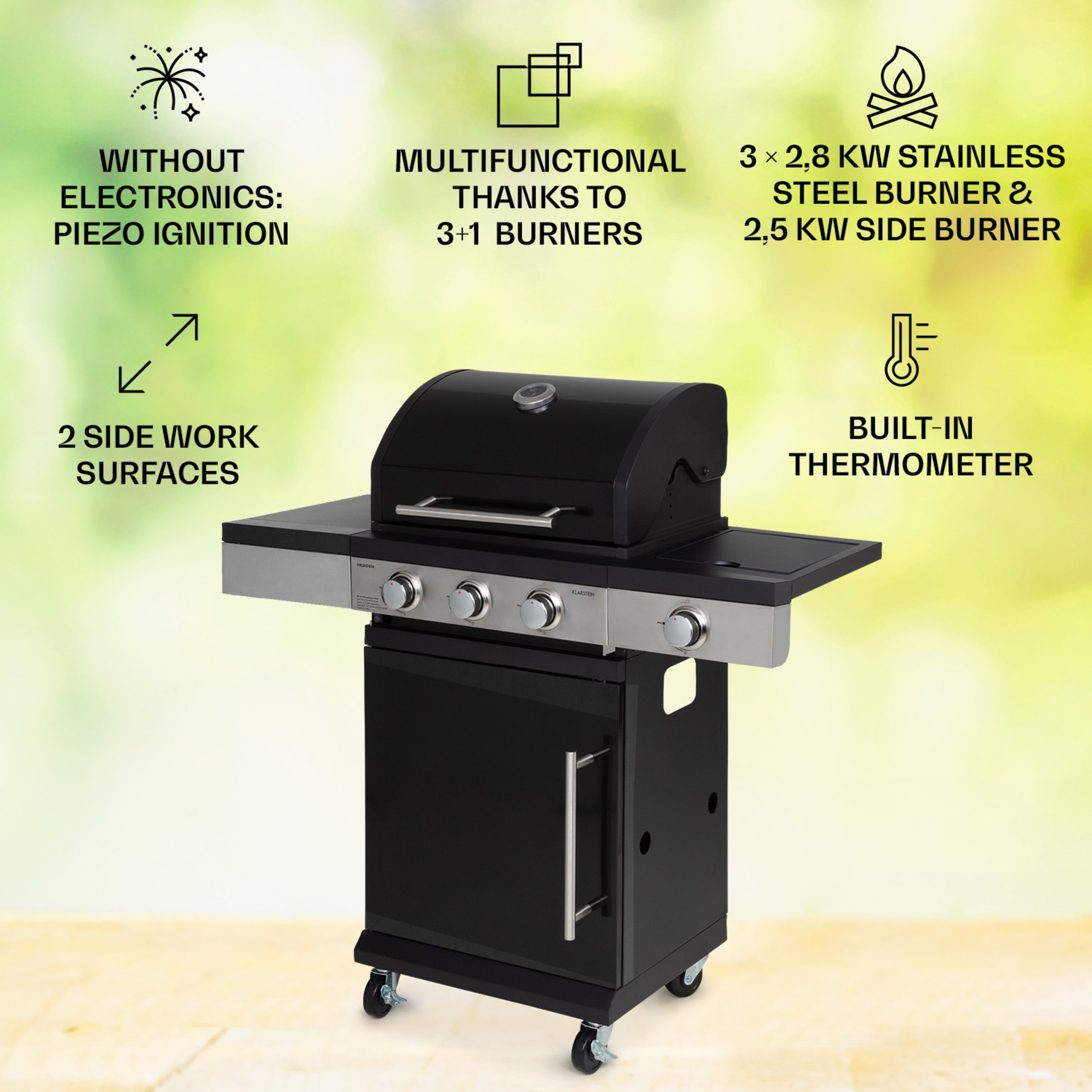 Valdosta 3.1 gas grill BBQ grill | 10.9 kW: 3 x 2.8 kW + 2.5 Valdosta 3.1 gas grill BBQ grill | 10.9 kW: 3 x 2.8 kW + 2.5