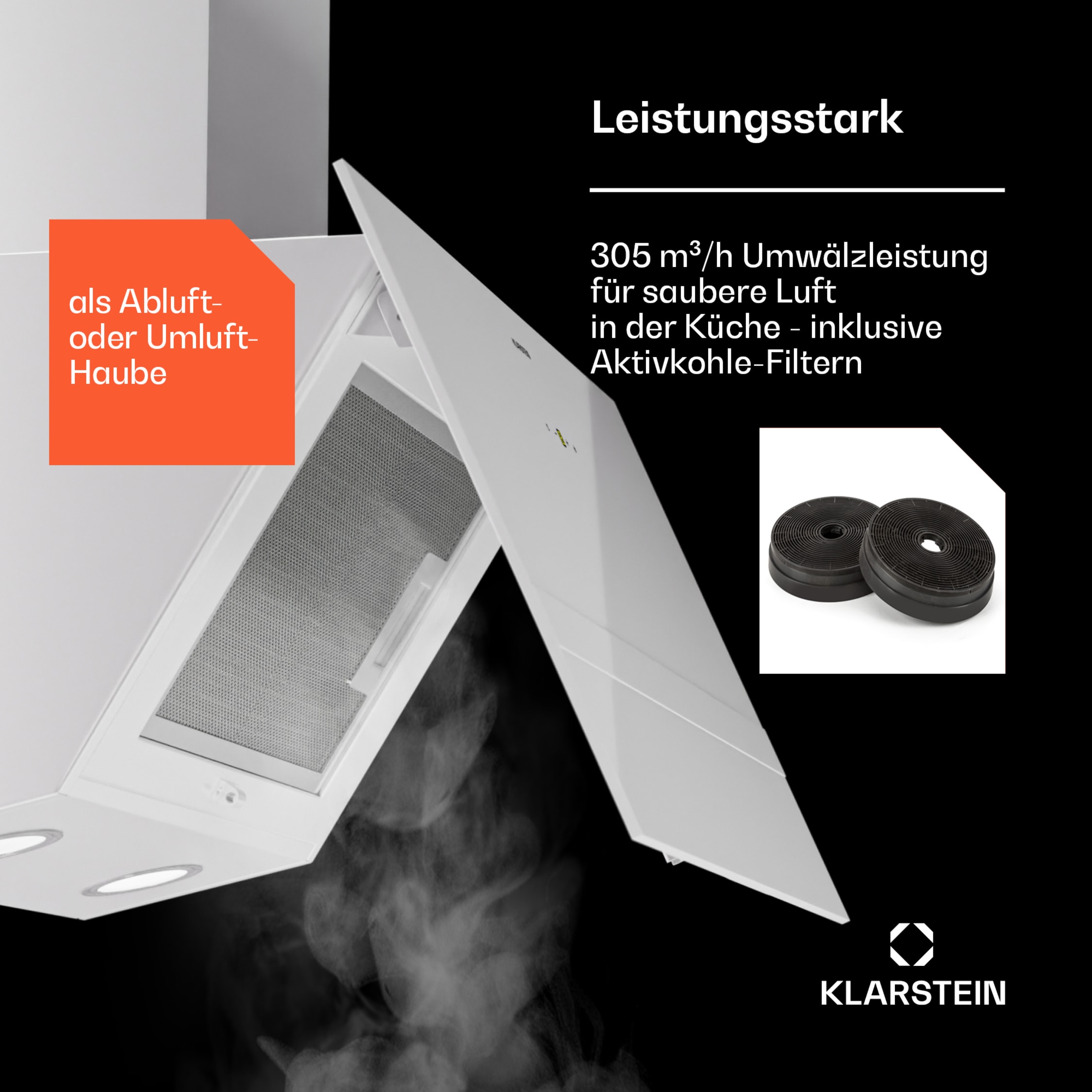 Klarstein Laurel 60 | Dunstabzugshaube | Abluft | A++ 60 cm | Weiß