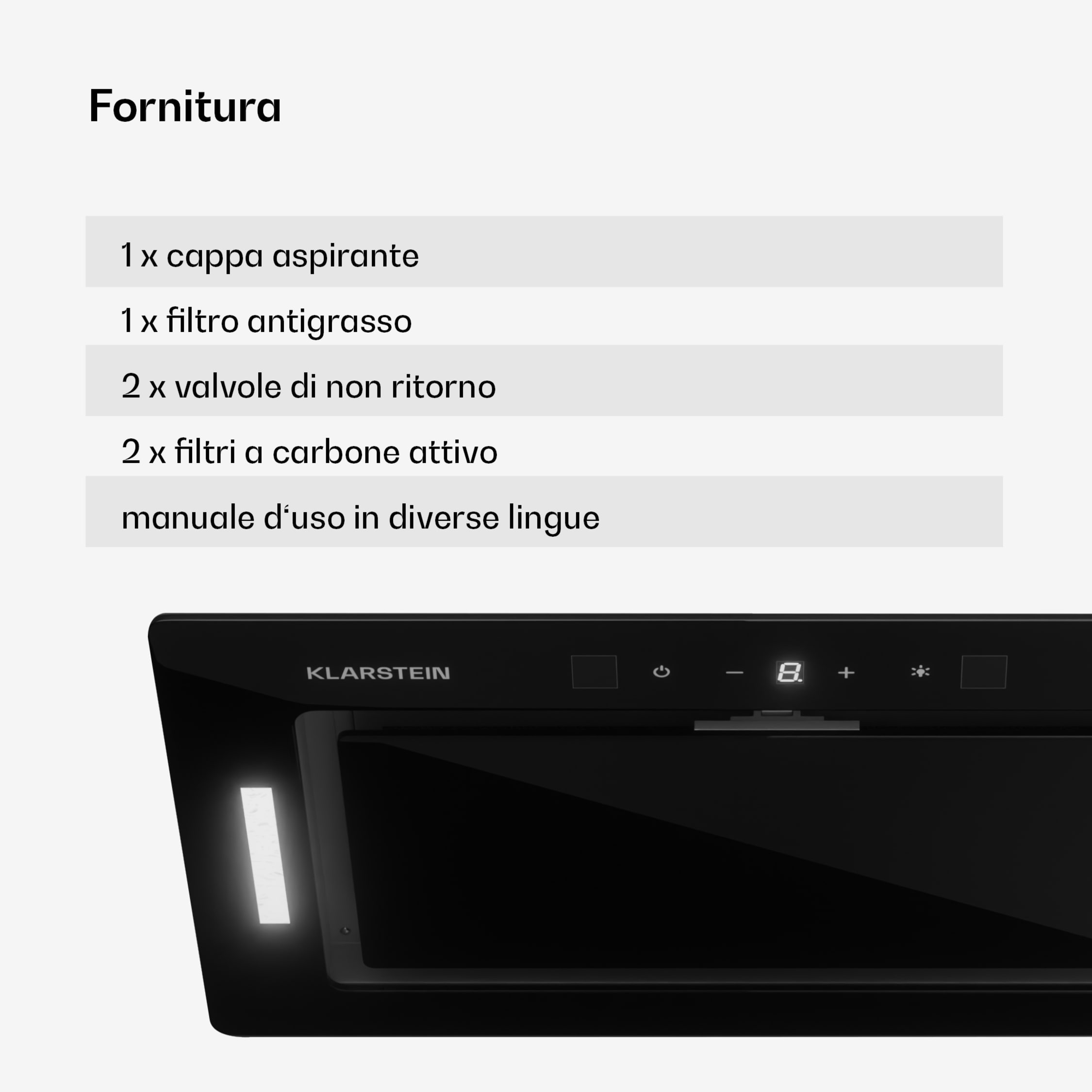 Klarstein HEKTOR - Cappa Aspirante Da Cucina A Parete, Nero Con Touch Panel E Timer, Fino A 530 M³/h - Foto 8
