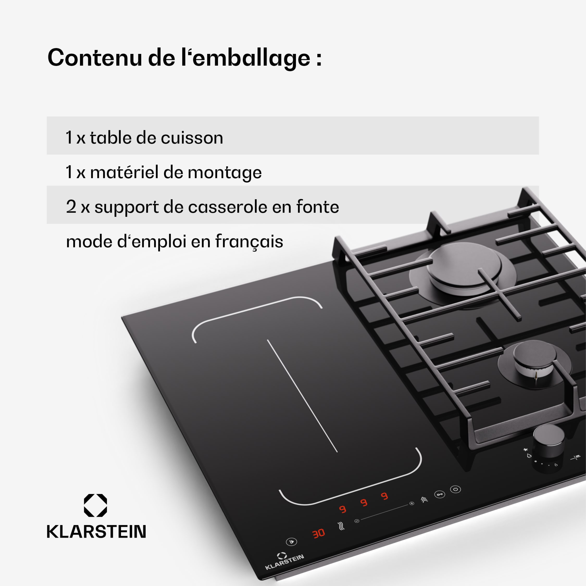 Plaque De Cuisson Mixte Gaz/Électrique Klarstein MultiChef 4 - 6300W - Inox - Allumage Auto - 58cm