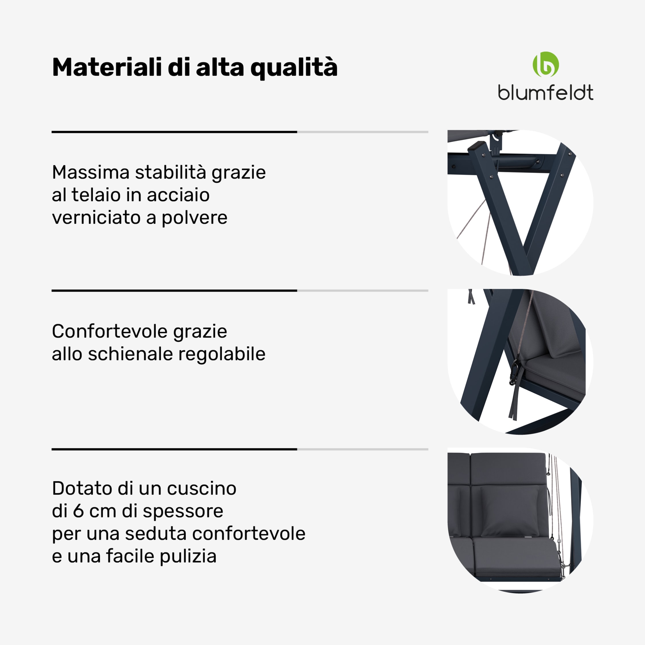 Copertura Dondolo Hollywood 3 Posti - Tetto Regolabile Impermeabile - Set Cuscini Grigio 195x125cm - Foto 5