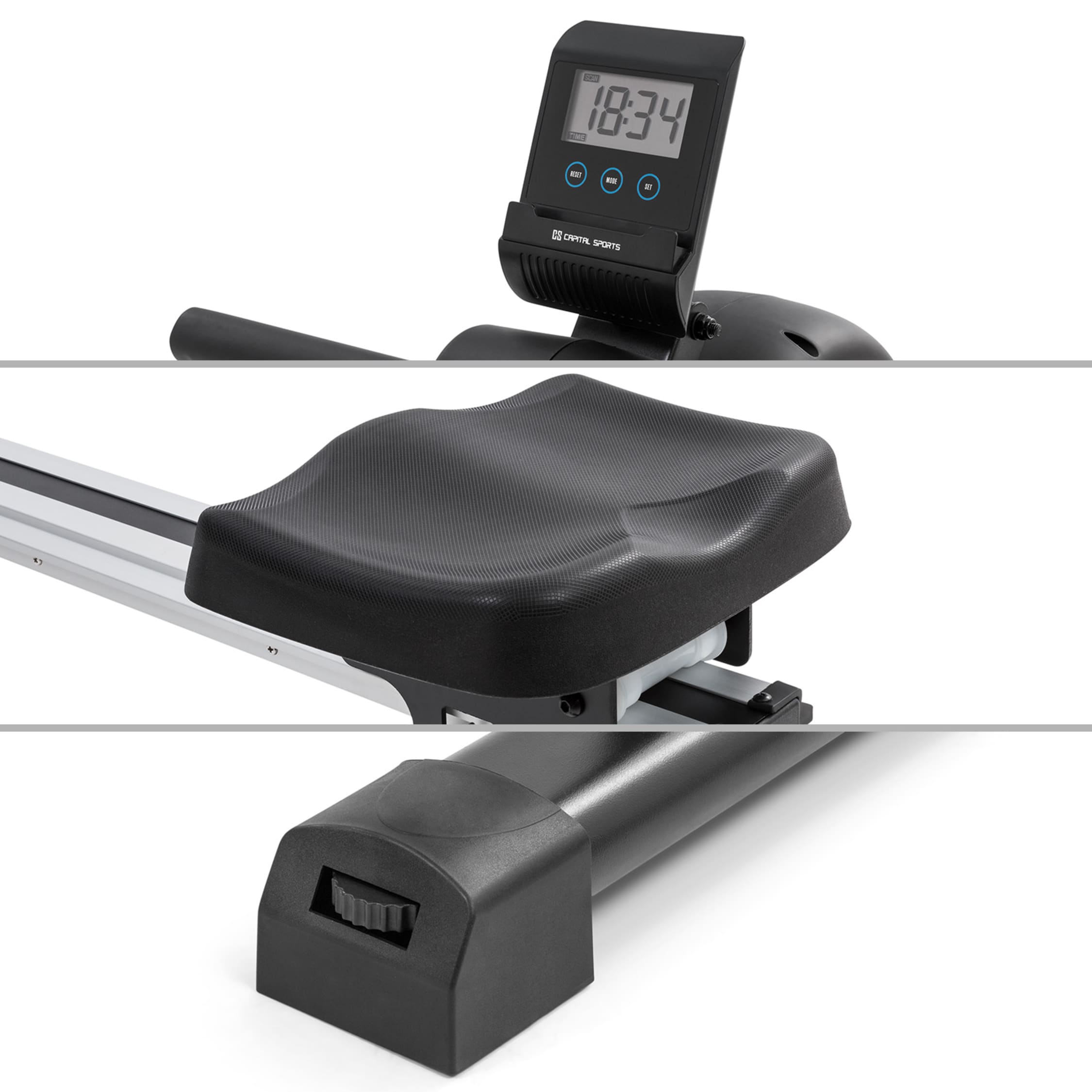 Stream M1 Magnetic Rowing Machine Rowing Device highly efficient training 8 level magnetic resistance 105 cm long aluminium slide rail tablet holder training computer with LCD display alum