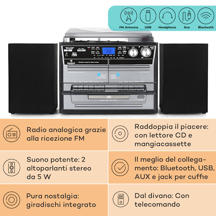 Impianto hifi cd giradischi vinile cassette mp3 sd usb