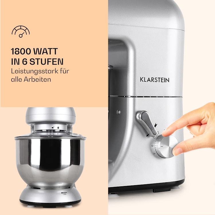 Bella Küchenmaschine 2000 W / 2,7 PS 5 Ltr Edelstahl BPA-frei Silber