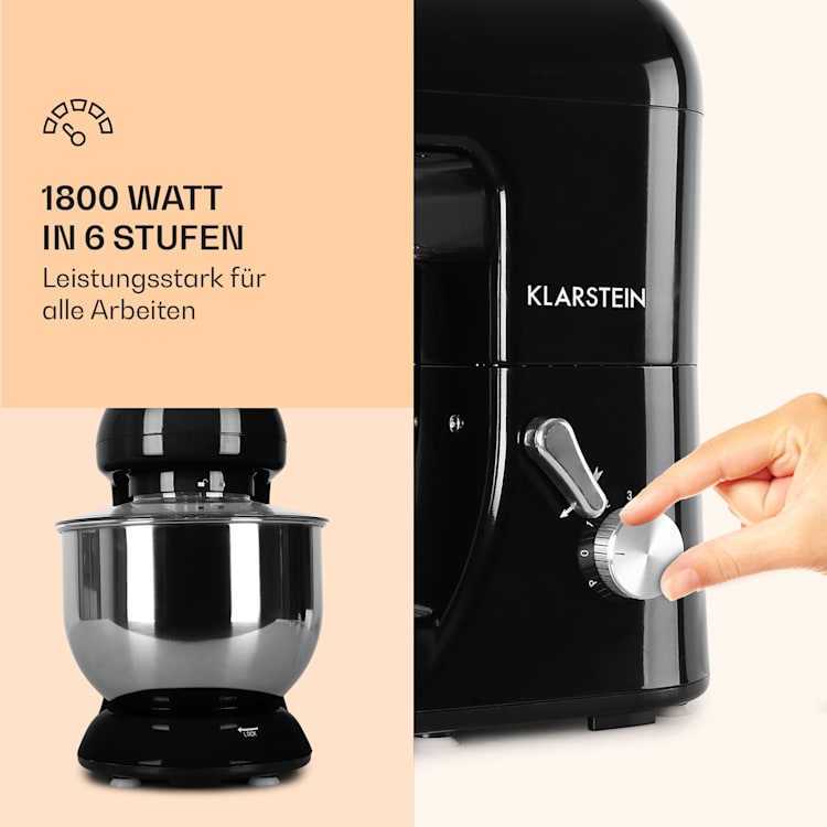Bella Küchenmaschine 2000 W / 2,7 PS 5 Ltr Edelstahl BPA-frei Schwarz