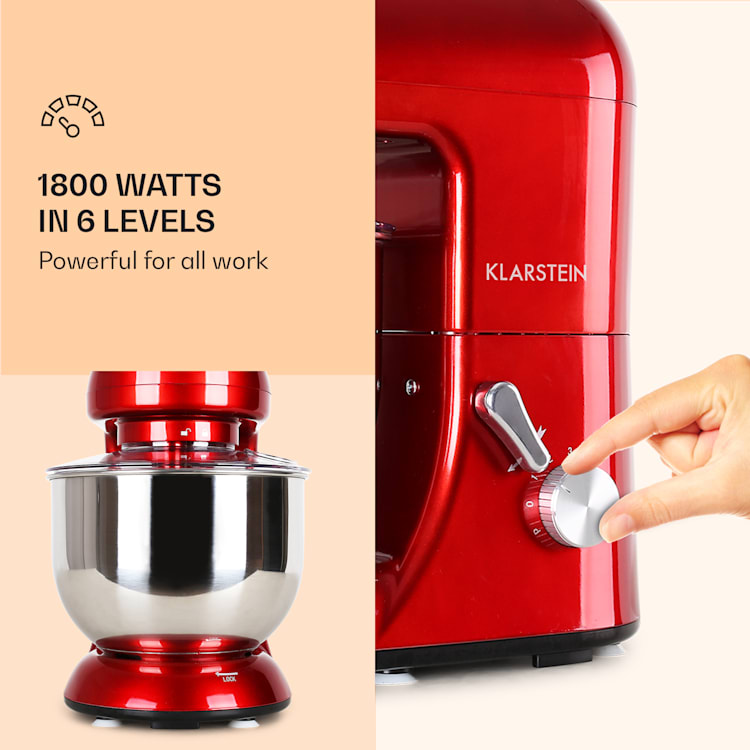 Bella Küchenmaschine 1800 W / 2,7 PS 5 Ltr Edelstahl BPA-frei Rot
