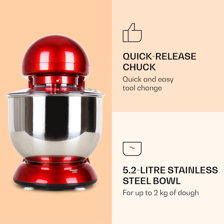 Bella Küchenmaschine 1800 W / 2,7 PS 5 Ltr Edelstahl BPA-frei Rot