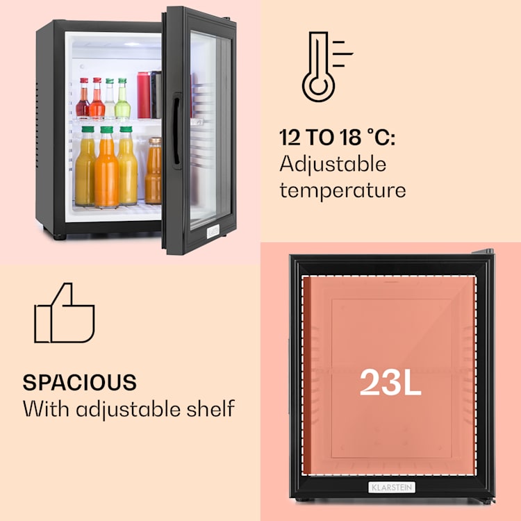 MKS-12 Minibar 24 Litres Class E Black Glass 0dB 24 Ltr | Black / White