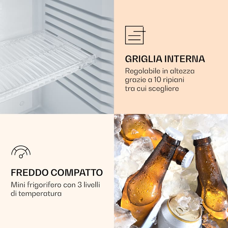MKS-13 Minibar Mini frigo 3 livelli di temperatura Volume: 30L 23 dB Porta di vetro nera