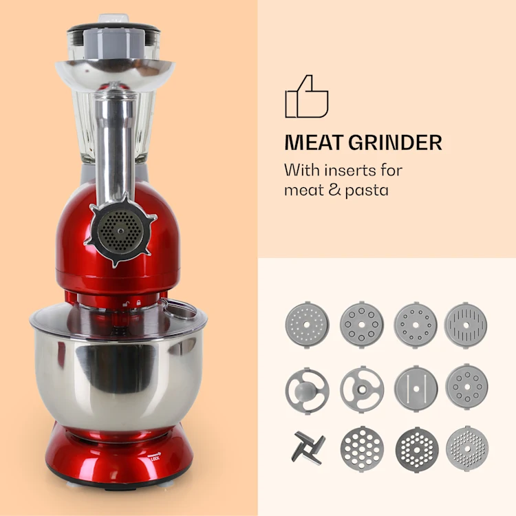 Lucia Food Processor 3-in-1 1800 W / 2.7 PS 5 Litre Stainless Steel BPA-free Red