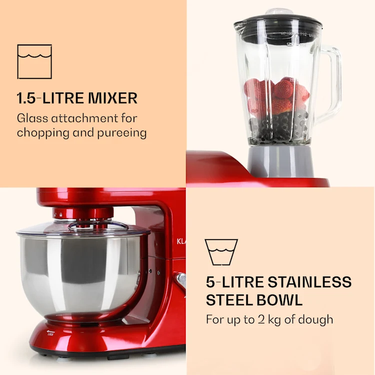Lucia Food Processor 3-in-1 1800 W / 2.7 PS 5 Litre Stainless Steel BPA-free Red