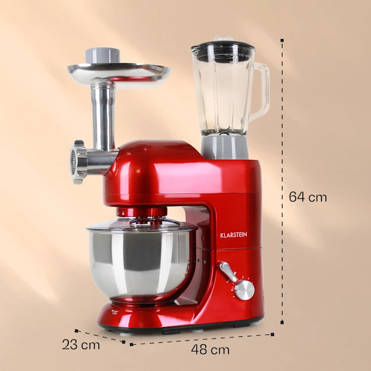 Lucia Food Processor 3-in-1 1800 W / 2.7 PS 5 Litre Stainless Steel BPA-free Red