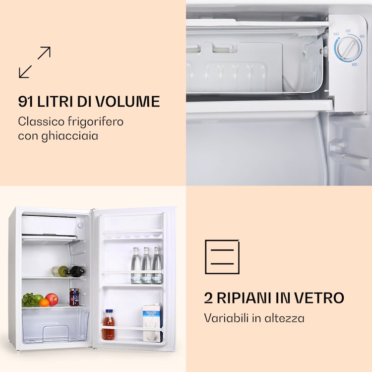 90L1-WH - Frigorifero, 91 litri, 47 x 84 x 48 cm (LxAxP), 41 dB, bianco bianco