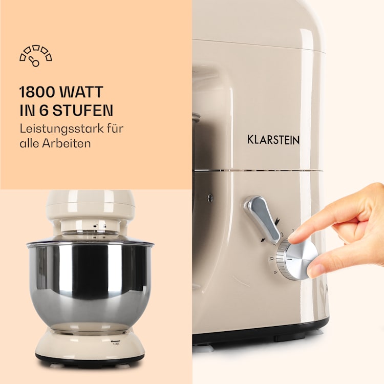 Bella Küchenmaschine 2000 W / 2,7 PS 5 Ltr Edelstahl BPA-frei Creme
