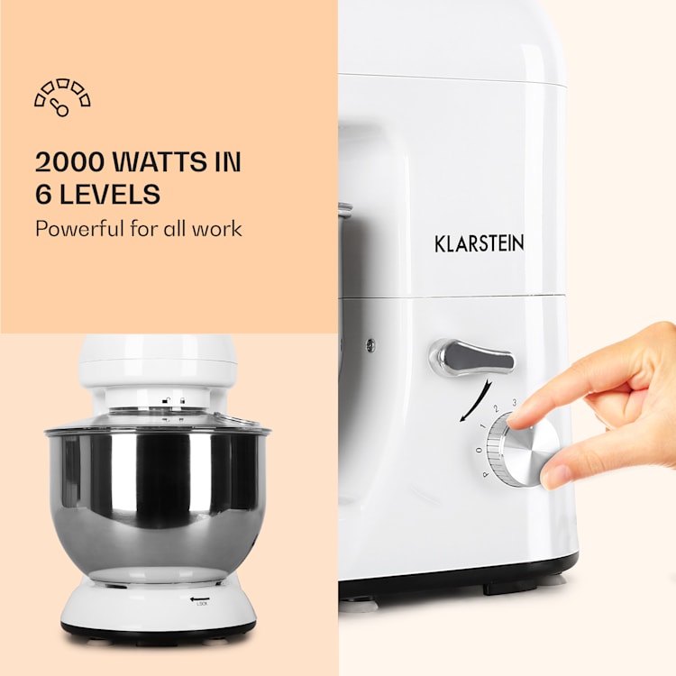 Bella keukenmachine 2000 W / 2,7 ps 5 ltr roestvrij staal BPA-vrij Wit