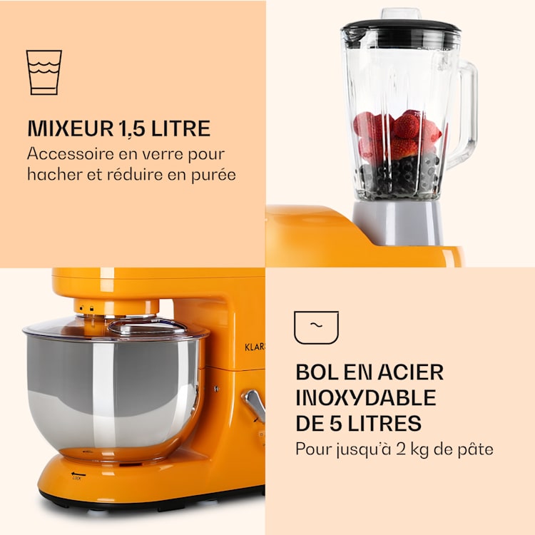 Lucia keukenmachine 3-in-1 2000 w / 2,7 ps 5 ltr roestvrij staal BPA-vrij Oranje