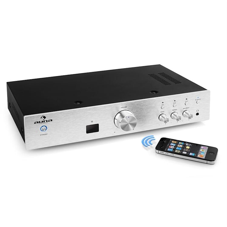 Hi-fi zosilňovač Auna AV2-CD508BT, strieborný, AUX bluetooth Strieborná