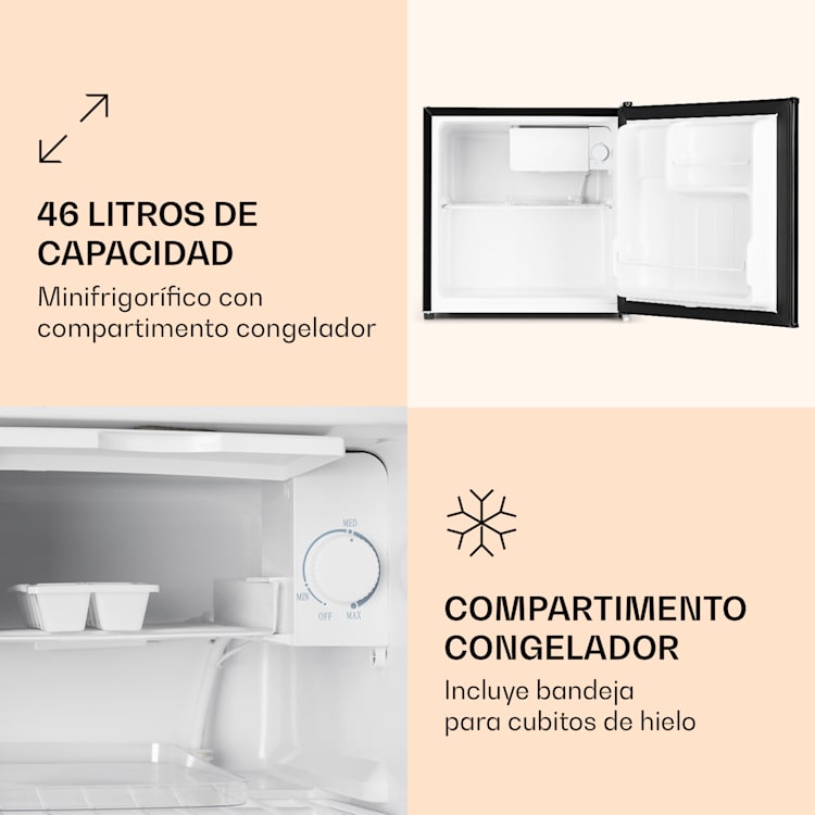 Mini-frigorífico KS50-A de 46 litros con compartimento de hielo 41 dB Negro