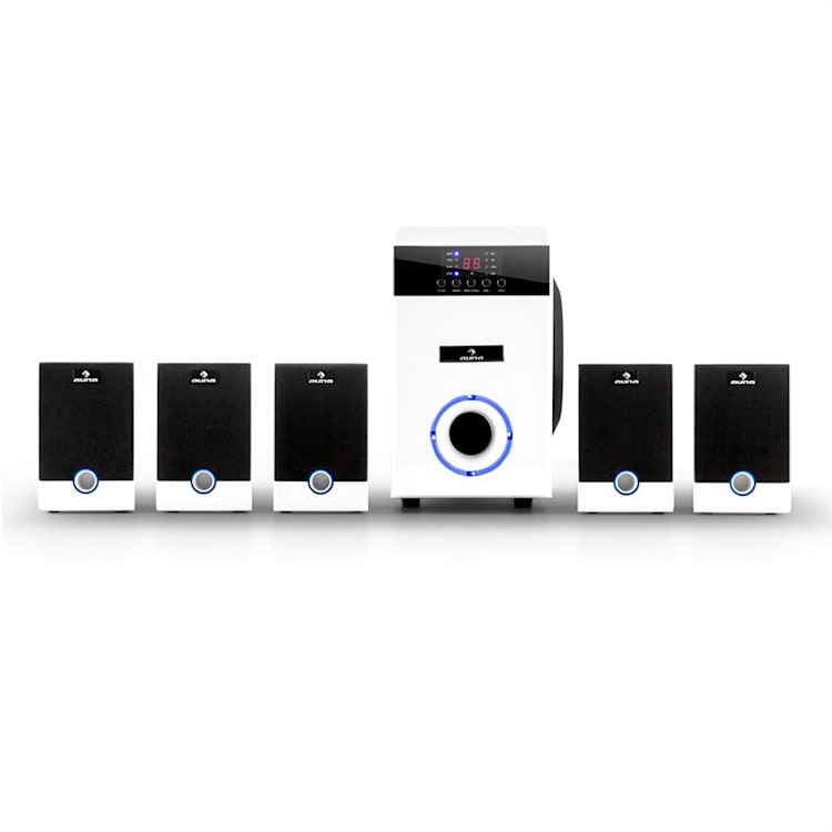 MM-5.1-JW aktives 5.1 Surround Lautsprecher Set 95W RMS Fernbedienung weiß