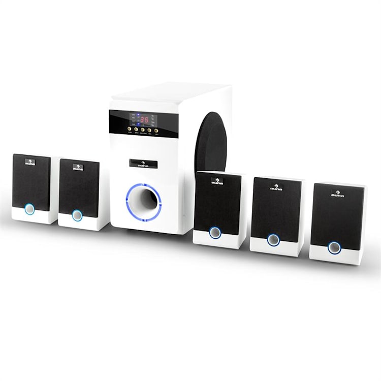 MM-5.1-JW aktives 5.1 Surround Lautsprecher Set 95W RMS Fernbedienung weiß
