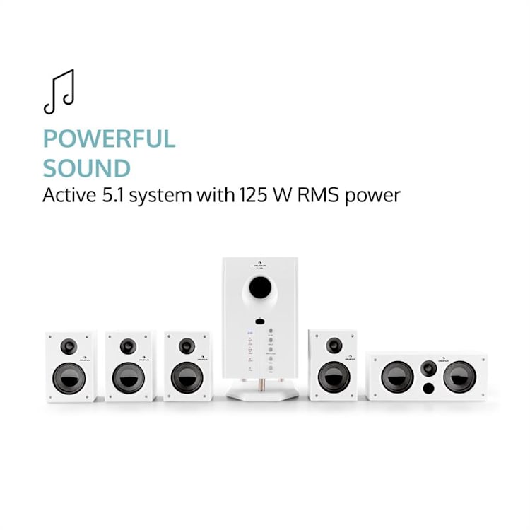 Areal 525 Активна 5.1 канална аудио система 125 W RMS в бял цвят Бял