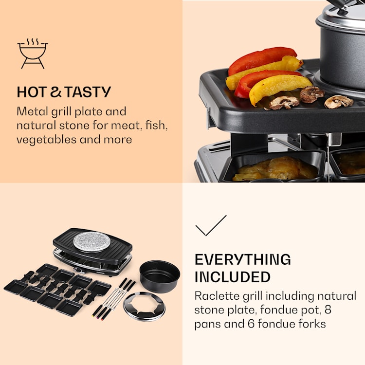 Entrecote 2-in-1 Raclettegrill & Fondue Naturstein 1100W 8 Personen