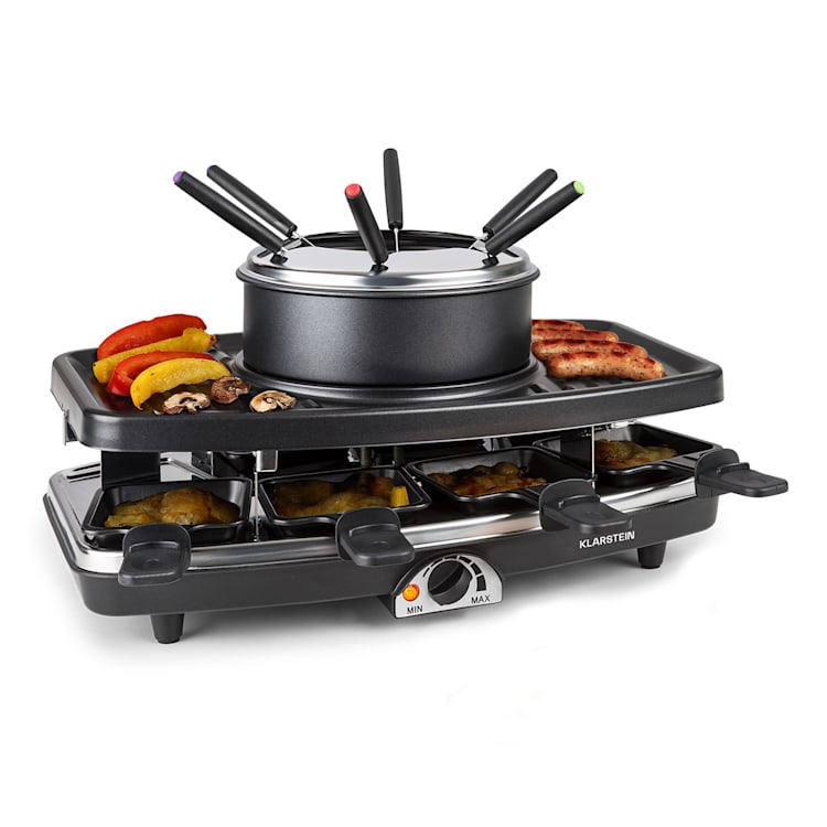 Entrecote 2-in-1 Raclettegrill & Fondue Naturstein 1100W 8 Personen Pfannenuntersetzer nicht enthalten