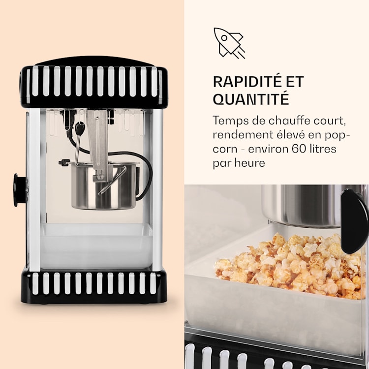 Volcano Machine à popcorn 300W Agitateur Pot en acier inoxydable Noir