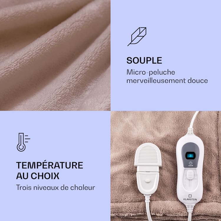 Dr. Watson XL Couverture électrique 120 W 3 niveaux de température Panneau de commande 180 x 130 cm Beige | XL