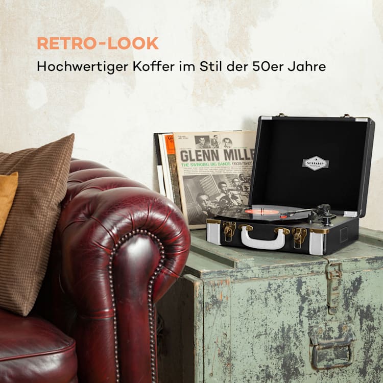 Jerry Lee Retro-Plattenspieler LP USB schwarz-weiß Schwarz