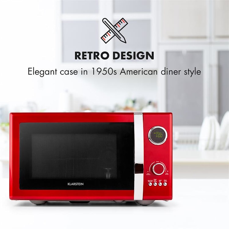 Fine Dinesty 2in1-Mikrowellen-Ofen Retro 23L 1000W 12 Programme rot Rot